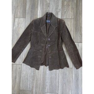 Beyond California Brown Suede Fitted Blazer With Scalloped Hem. Size S. Missing